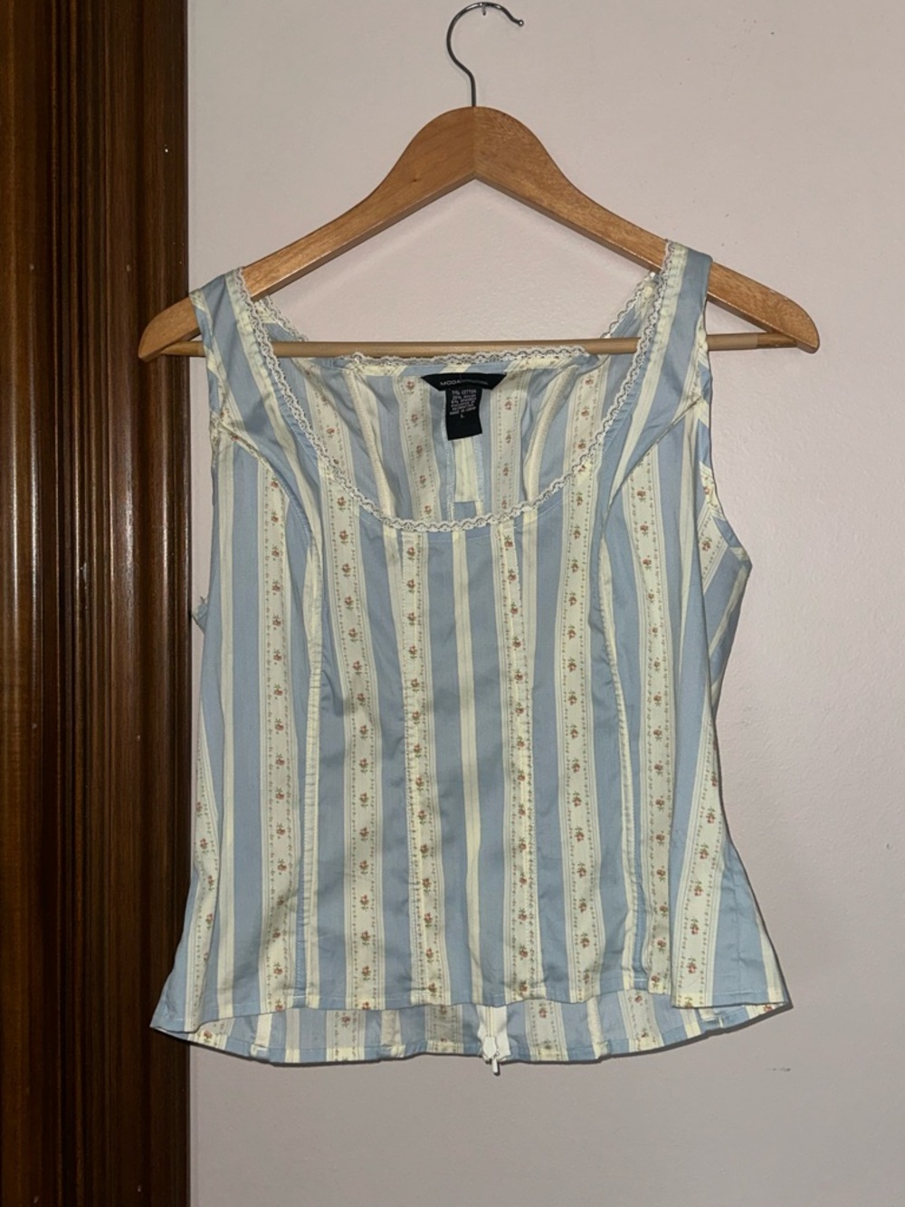 Moda International Blue Floral Corset Top with Lace Trim